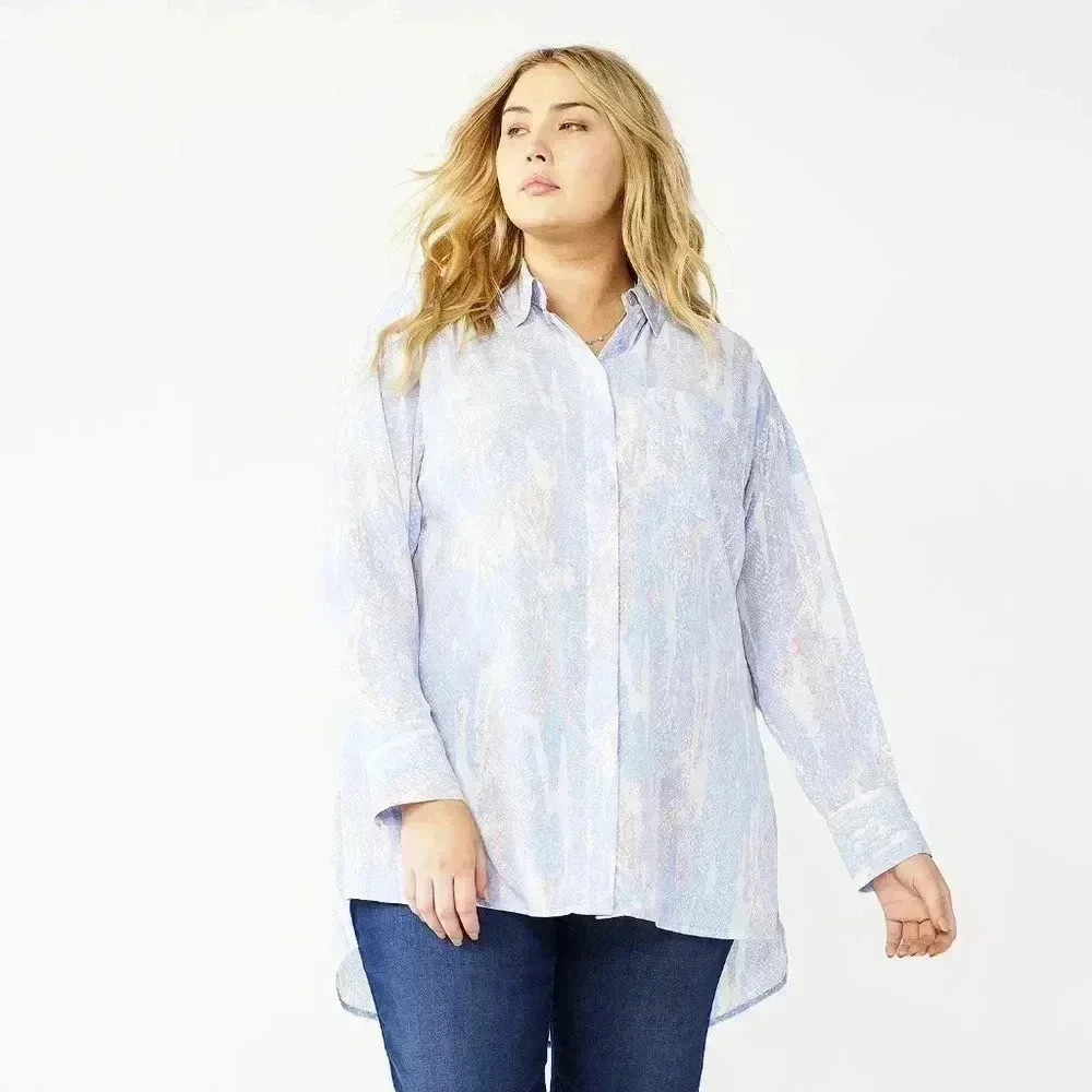 Nine West Drapey Button-Down Tunic Shirt Size XL #162